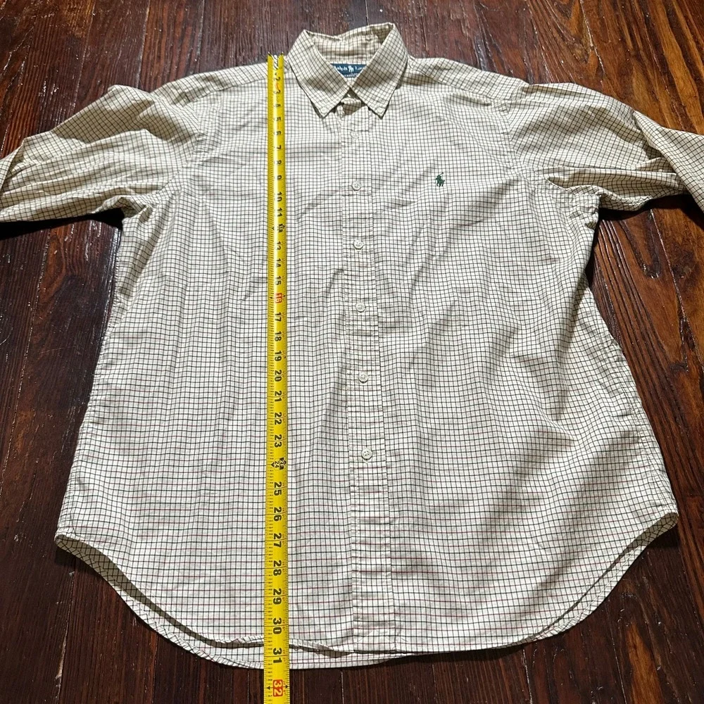 Ralph Lauren Shirt Mens Large Tan Window‎ Pane Plaid Classic Fit Preppy Dressy